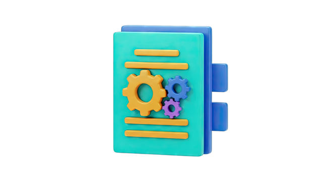 3D Icon of Documents with Gears - Powered by Adobe