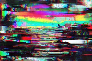 Distorted image horizontal color bands, glitch, error, pixelated, abstract