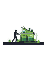 Climate Adaptation Silhouette of Person with Sustainable Rainwater System for Environmental Resilience and Green Home Tech Concept Vector