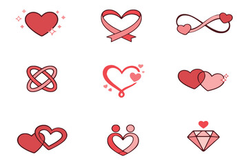 Elegant Heart Icons with Ribbon Infinity Symbols and Diamond Accents for Wedding Decor