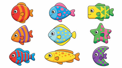 Underwater Sea Creatures Vector Illustration | Colorful Cartoon Marine Life with Shark, Fish, Plants, and Bubbles | Fun Educational Ocean Graphic for Kids and Decor