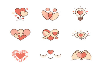 Abstract Love Metaphor Icons with Puzzle Heart Growth and Concept Idea Symbols
