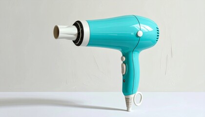 A turquoise hair dryer rests on a flat surface, its sleek design and coiled cord evoking the quiet utility of daily rituals—where heat, motion, and form converge in a moment of modern grooming.