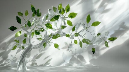 Glass tree with green leaves