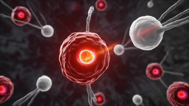 Microscopic view of a natural killer cell attacking a target cell