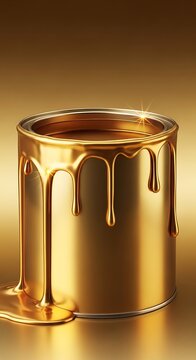 Golden Paint Can - Dripping Metallic Liquid Art.