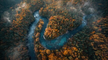 Serene autumnal forest with meandering river