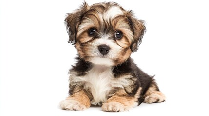 Havanese Puppy, sitting adorably with a cute expression, highlighting its fluffy and affectionate nature. 