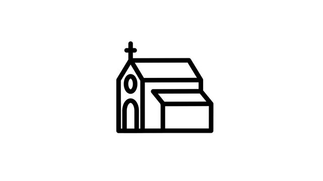 Minimalist Church Building Line Icon Animation Loop.