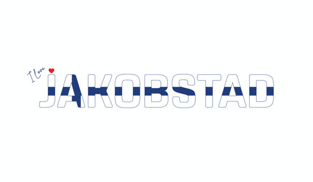 I love Jakobstad, Typographic design of I love Jakobstad on a white background, Flag typography of Jakobstad with heart, Vector design of Jakobstad City of Finland, I love Finland, Flag of Finland