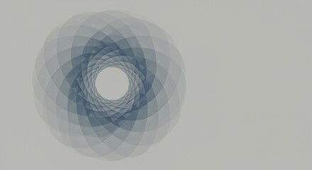 淡い光を透過する青とグレーの透明な幾何学レイヤーが複雑に重なり合い見る者を深淵な中心へと引き込む幻想的な螺旋状の渦を生み出す現代的で洗練されたデジタル抽象イメージ. AI Generated