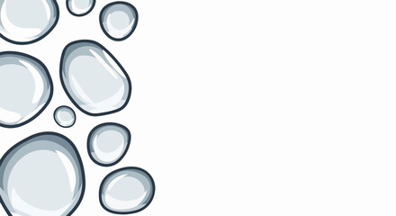 Stylized water drops background features smooth organic shapes on crisp white backdrop. Refreshing water drops background illustrates purity and clear freshness, creating abstract visual element.