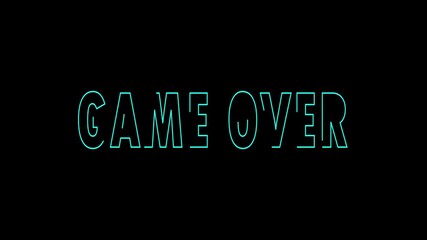 Game over text icon with glowing neon color animation with light path or strokes effect on a black background. - Powered by Adobe