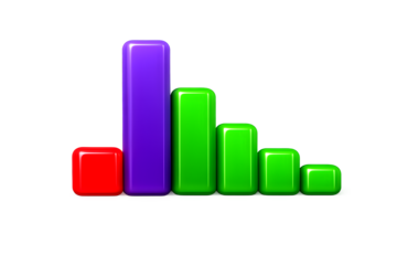 Vibrant 3D bar graph illustration in bright colors, isolated on clean white background for design use.