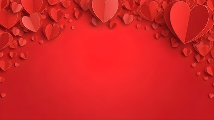 Beautiful red paper hearts border on a vibrant red background for Valentine's Day