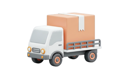 3D Illustration of a Delivery Truck Carrying a Large Box
