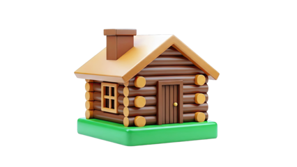 3D Render of a Wooden Log Cabin with Chimney