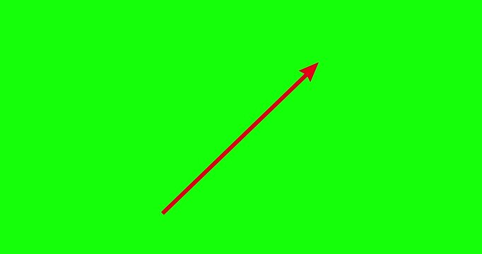 Chart arrow red constant shape goes up on green background. Graph 45 degree rectilinear steady rising fast greenbox isolated. Business cartoon animation. Economy metaphor.