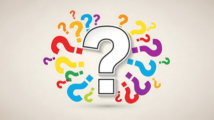 Colorful question marks surrounding a central one