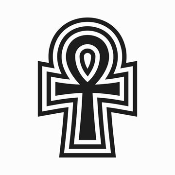 Black White Concentric Ankh Cross Symbol