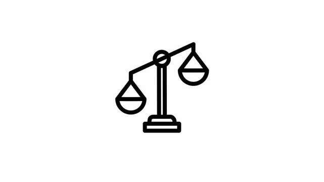 Simple animated line icon of unbalanced scales of justice.