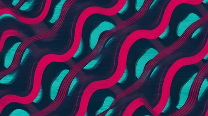 Seamless Abstract Waves Pattern with Pink and Teal in 1980s Retro Style
