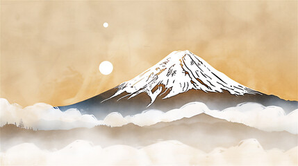 富士山と幻想的な風景