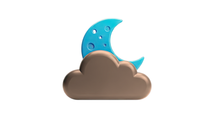 Stylized Blue Crescent Moon Behind a Gray Cloud
