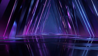 Abstract futuristic tunnel with glowing geometric shapes and reflections