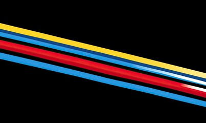 Abstract black background with diagonal colored stripes of red, blue, yellow