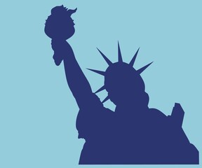 Sillhouette statue Liberty on color background,ststue Liberty sillhouette icon vector, sillhouette of liberty design illustration , statue Liberty sillhouette design for poster and banner