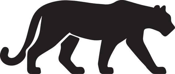 Obraz premium Striking black silhouette of a standing mountain lion on a clean white background