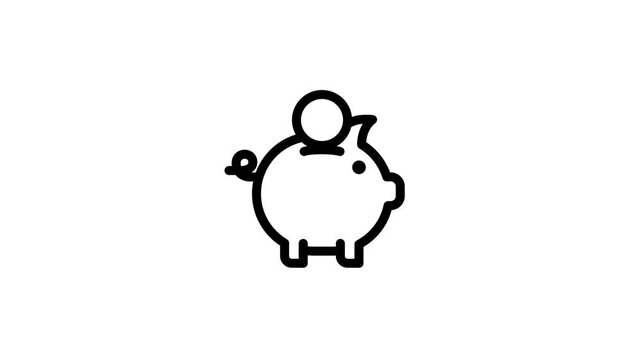 Simple Piggy Bank Line Icon Animation for Savings and Investment.