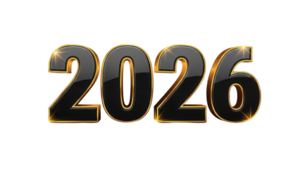 Shiny gold 2026 numbers on black background for business planning