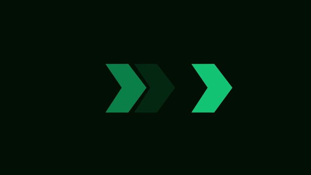 Four grey chevron arrows pointing left in a sequence on a black background direction movement. 4k