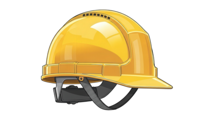 Shiny yellow construction hard hat on black background