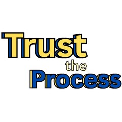 Trust the Process Font, Simple Font and Unique Style, Blue and Yellow Color Font, White Background, Trust the Process Lettering