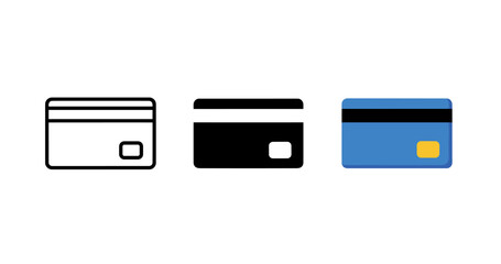 Three credit card icons: outline, solid, and colored designs