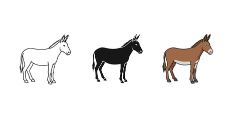 Fototapeta premium Illustration of three donkeys in different colors on white background