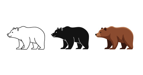 Fototapeta premium Illustration of polar, black, and brown bears in line art and color