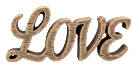 Wooden love piece home decorative object isolated on transparent background