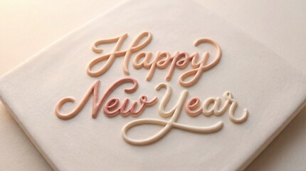 Elegant 3D 'Happy New Year' Script in Pastel Tones on a Textured Background