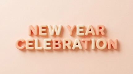 NEW YEAR CELEBRATION Text in Soft Pastel 3D Letters on Pink Background