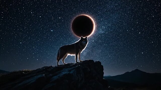 Wolf silhouette under celestial display