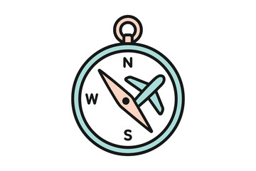 Travel compass icon with airplane needle for flight navigation
