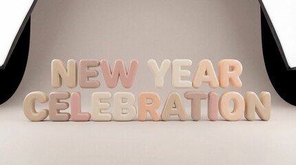 Puffy Pastel 3D Text: NEW YEAR CELEBRATION on Minimalist Background