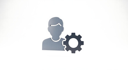 A simple graphic illustration of a person with a gear representing technical support or mechanical expertise