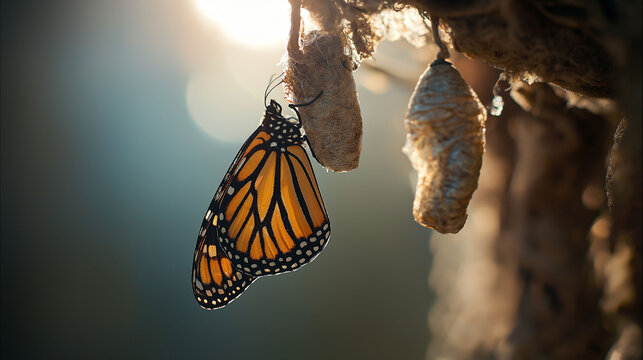 Monarch butterfly emerging cocoon