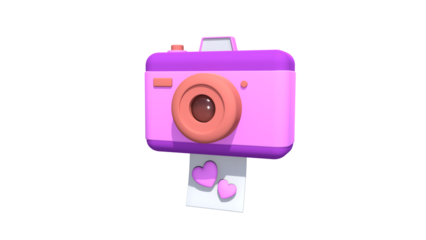 Romantic 3D Wedding Camera Icon Printing Heart Photos Love Memory Concept Isolated on PNG