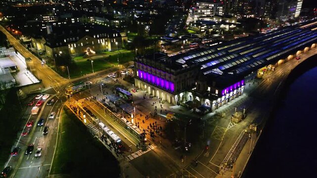 4K Cinematic Drone Footage of Heuston Station at night Ireland_038